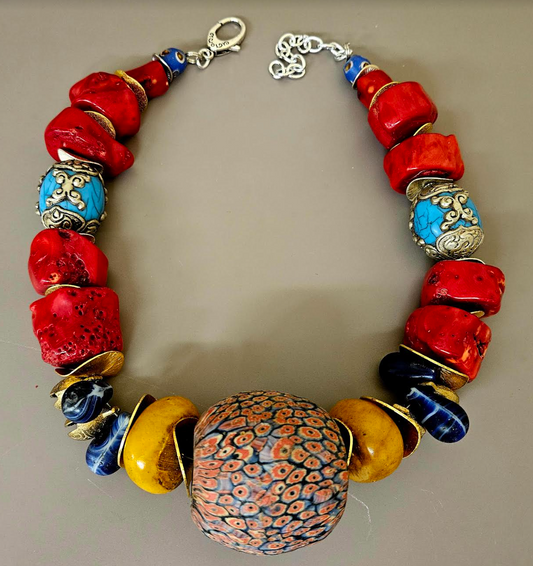 Ancient Beaded Tribal Choker - Bold Chunky & Heavy Ethnic Statement Necklace - Rare and Scarce Jewelry - Kat Kouture Jewelry