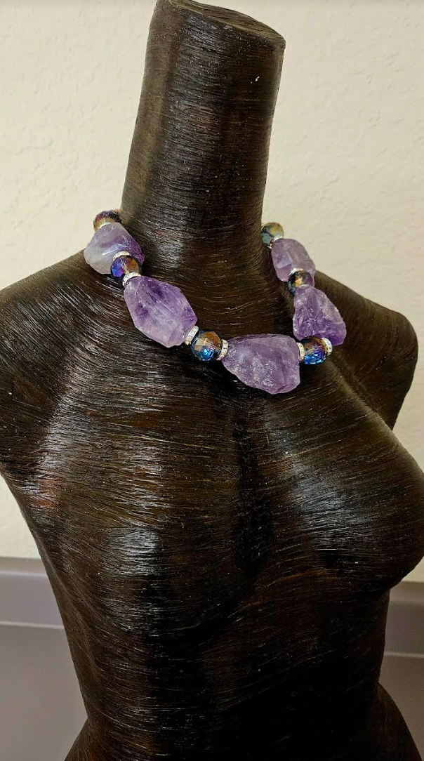 Huge Lavender Gemstone Choker - Iris Apfel Styled Neck Candy - Amethyst and Crystal Statement Necklace - Kat Kouture Jewelry