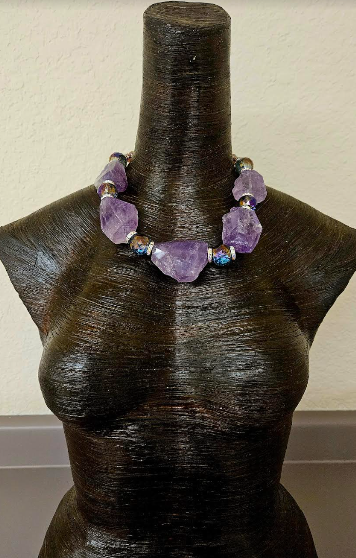 Huge Lavender Gemstone Choker - Iris Apfel Styled Neck Candy - Amethyst and Crystal Statement Necklace - Kat Kouture Jewelry