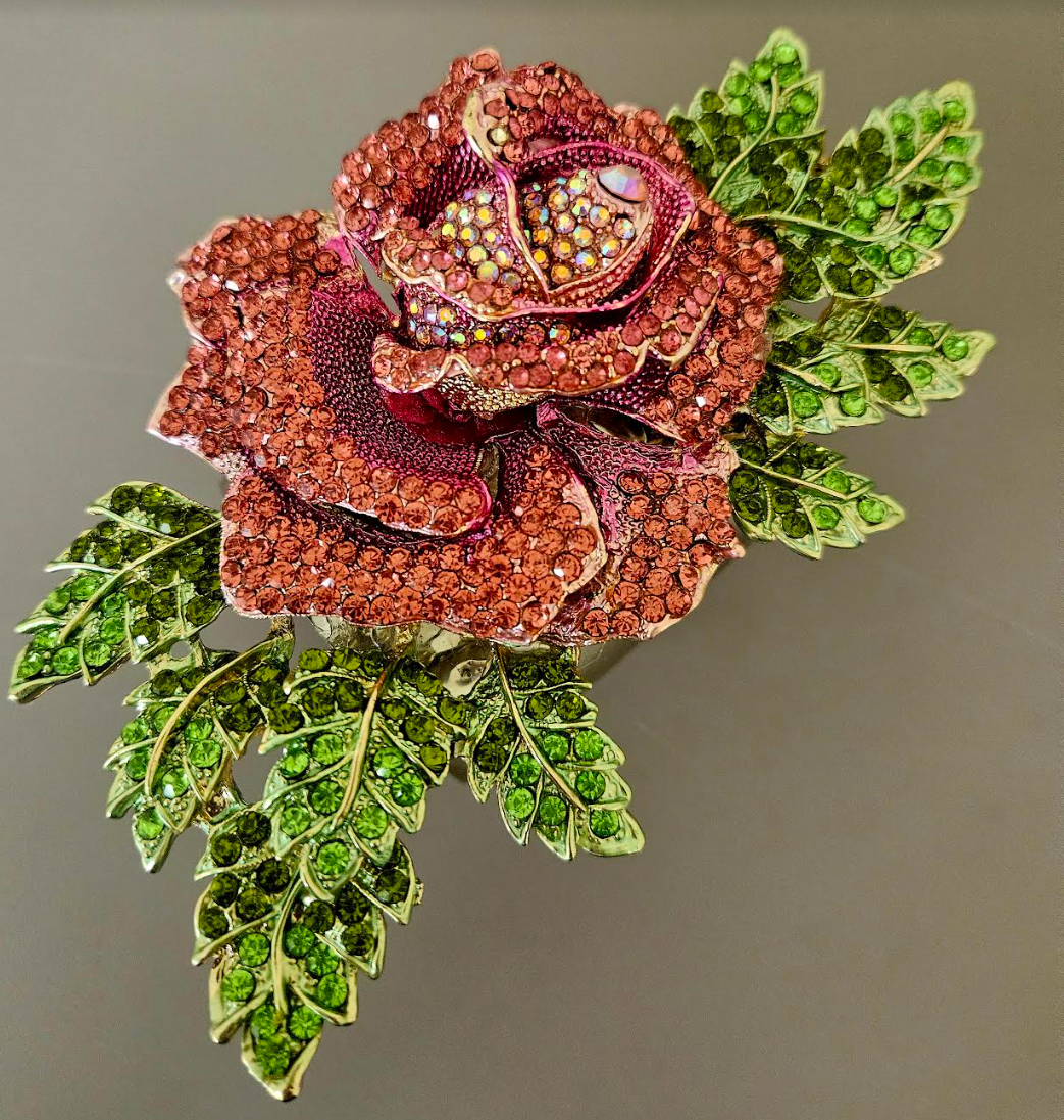 Pink Crystal Rose Oversized Statement Cuff - Flower Bling Bling Wrist Candy - Kat Kouture Jewelry - Black Tie Bangle