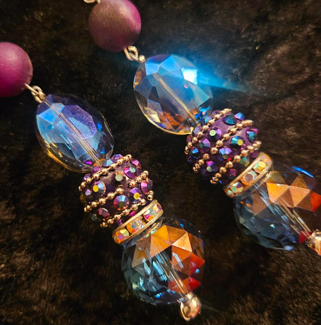 Blue & Purple Aura Crystal Dangle Pierced Earrings - Holiday Glamour Ear Candy - Fancy Beaded Dangle Black Tie Earrings - Kat Kouture Jewelry