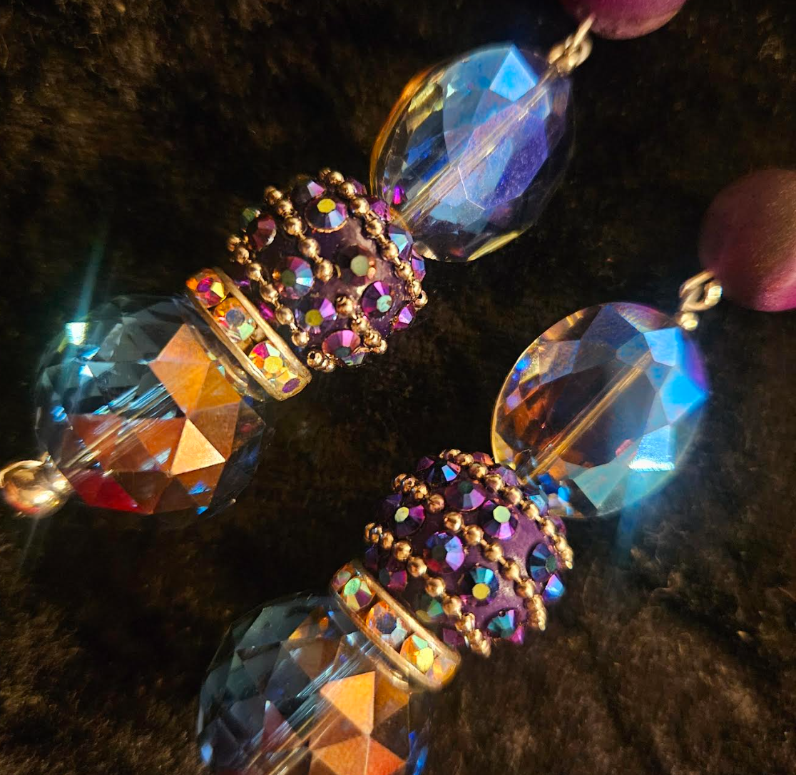 Blue & Purple Aura Crystal Dangle Pierced Earrings - Holiday Glamour Ear Candy - Fancy Beaded Dangle Black Tie Earrings - Kat Kouture Jewelry