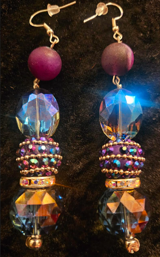 Blue & Purple Aura Crystal Dangle Pierced Earrings - Holiday Glamour Ear Candy - Fancy Beaded Dangle Black Tie Earrings - Kat Kouture Jewelry