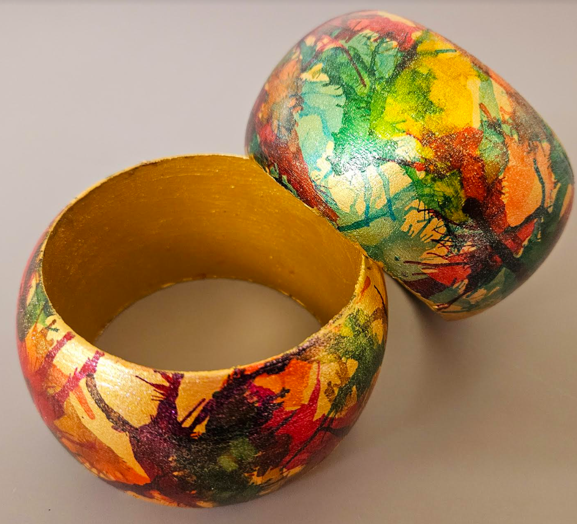 Metallic Abstract Painted Statement Cuff Set - Oversized Alcohol Ink Bangle Set - Art to Wear Wrist Candy Set of Two - Kat Kouture Jewelry - Homage to Iris Apfel