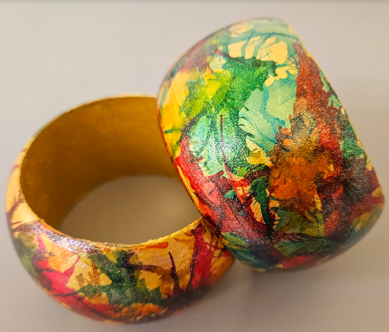 Metallic Abstract Painted Statement Cuff Set - Oversized Alcohol Ink Bangle Set - Art to Wear Wrist Candy Set of Two - Kat Kouture Jewelry - Homage to Iris Apfel