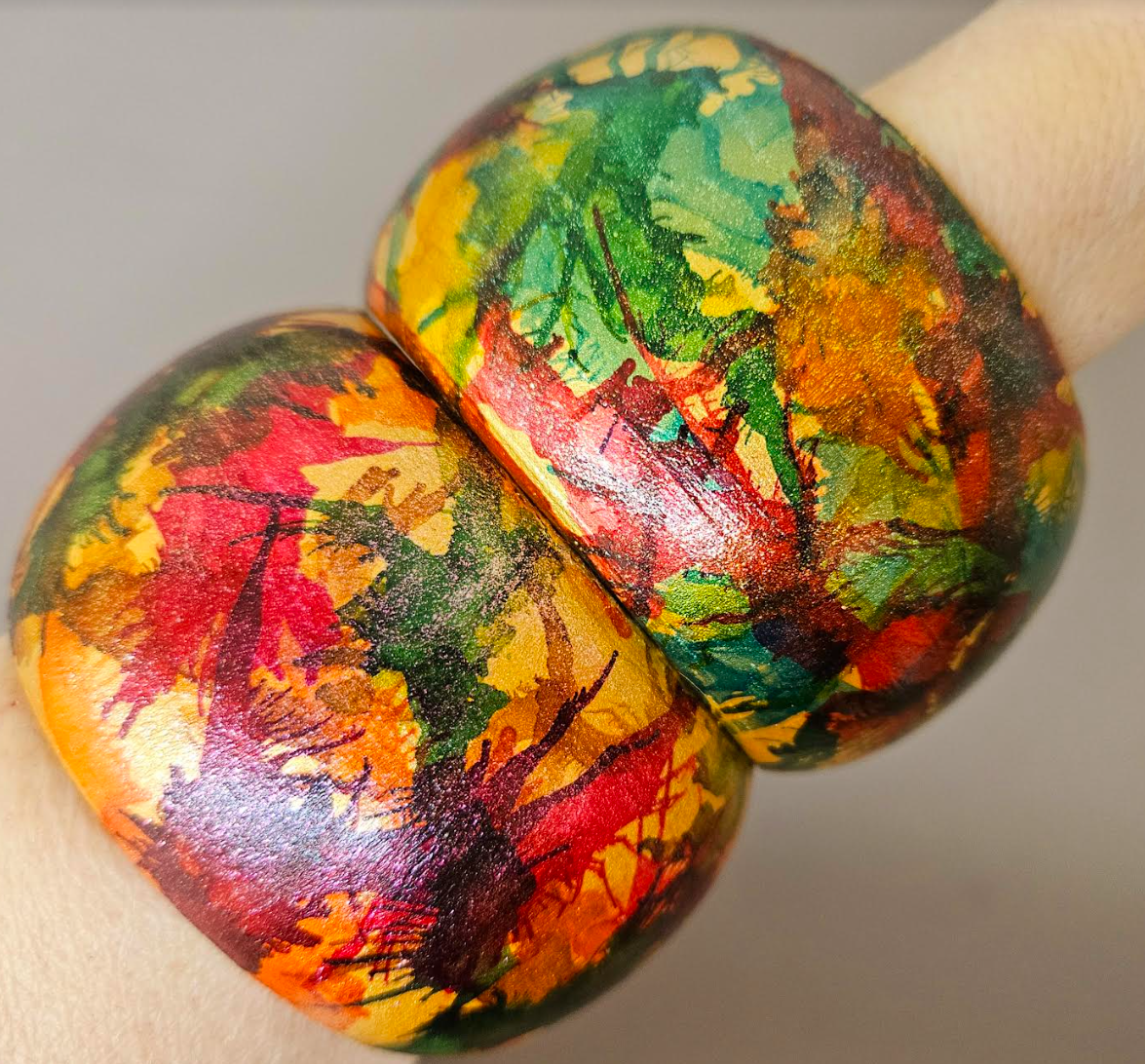 Metallic Abstract Painted Statement Cuff Set - Oversized Alcohol Ink Bangle Set - Art to Wear Wrist Candy Set of Two - Kat Kouture Jewelry - Homage to Iris Apfel