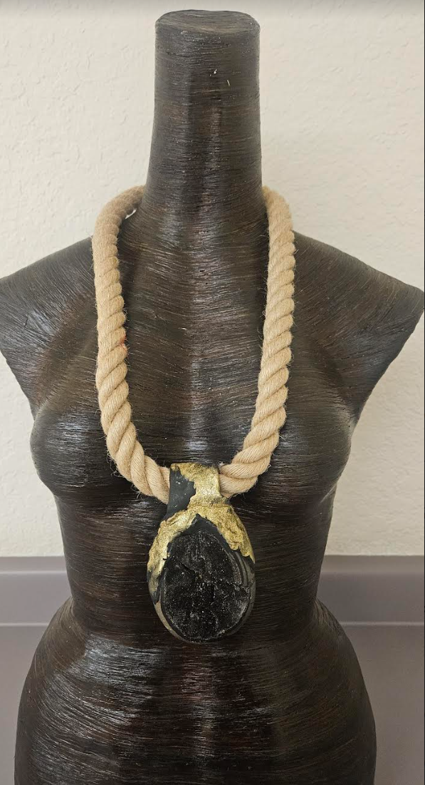 Septarian Geode Sculpted Pendant With Thick Jute Rope - Earth Tone Dragons Egg Talisman on a Hemp Rope - Boho Couture Chest Piece - Kat Kouture Jewelry