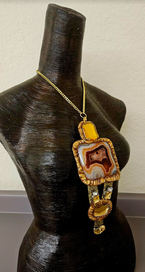 Art Deco Style Druzy Agate and Crystal Chest Piece - Gatsby Inspired Flapper Statement Necklace - 1920's Revival Statement Pendant - Kat Kouture Jewelry