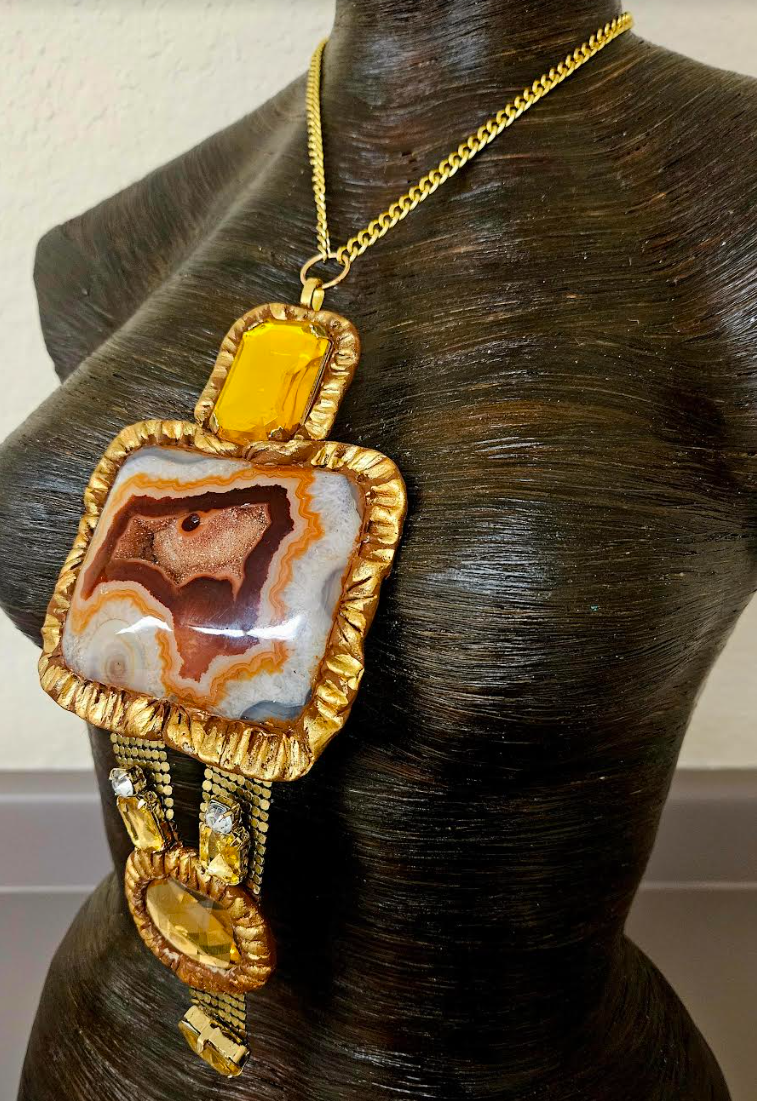 Art Deco Style Druzy Agate and Crystal Chest Piece - Gatsby Inspired Flapper Statement Necklace - 1920's Revival Statement Pendant - Kat Kouture Jewelry