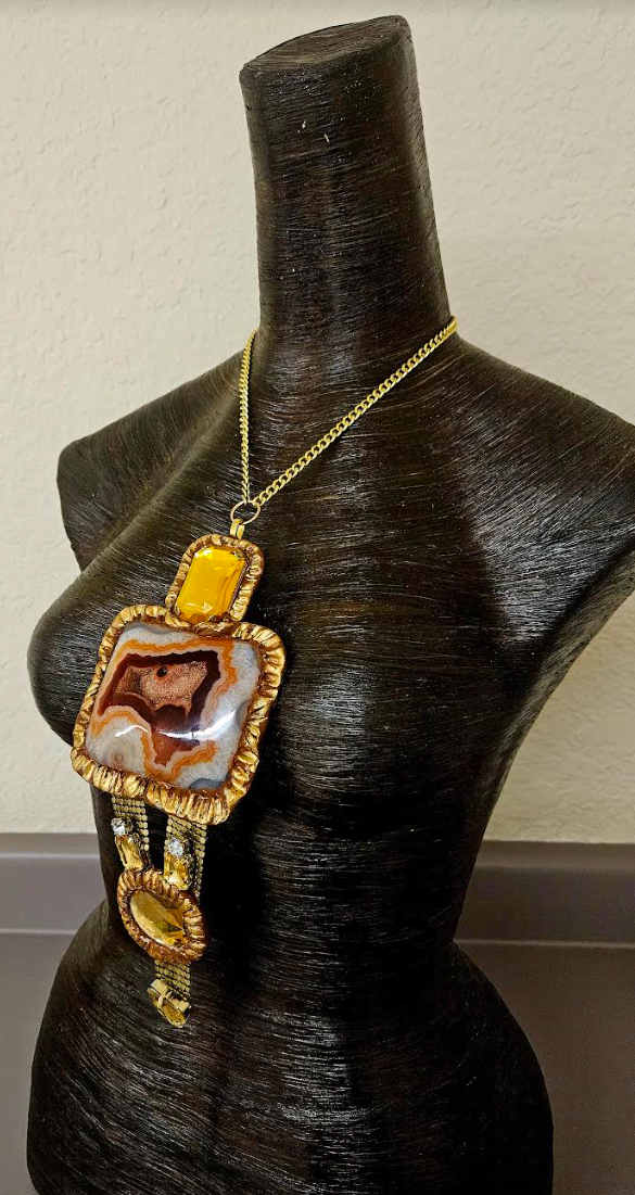 Art Deco Style Druzy Agate and Crystal Chest Piece - Gatsby Inspired Flapper Statement Necklace - 1920's Revival Statement Pendant - Kat Kouture Jewelry