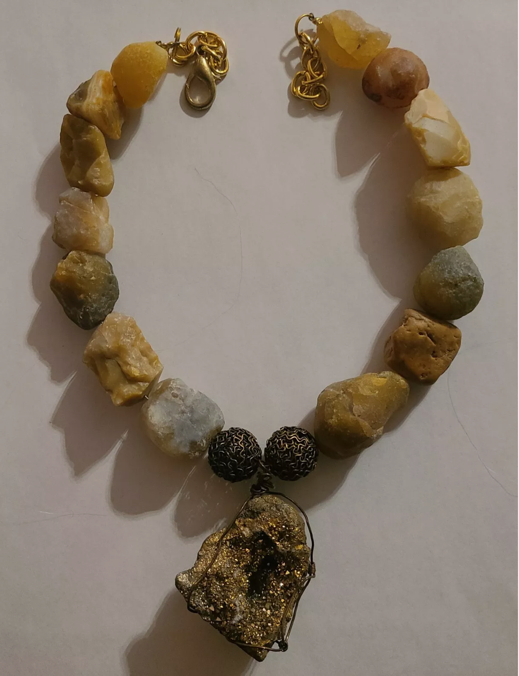 Rough Earth Tone Agate or Opal Necklace with Gold Druzy Geode Pendant - Unisex Earthy Gemstone Neck Candy - Fall Fashion - Kat Kouture Jewelry