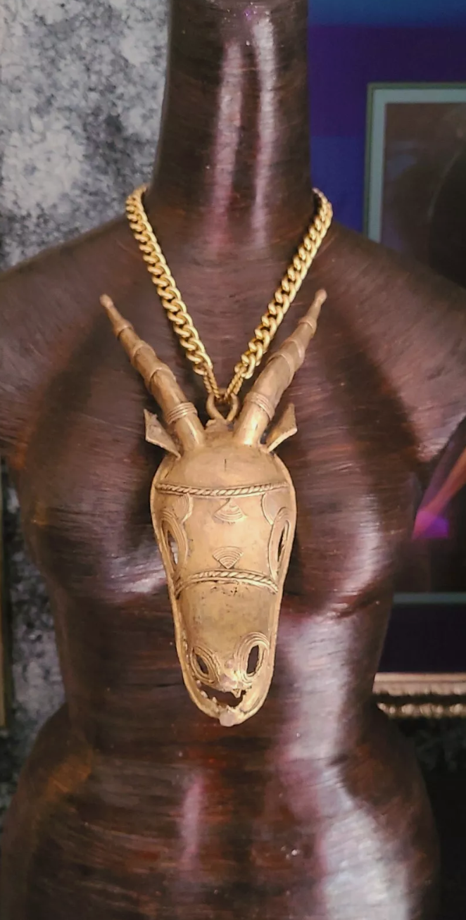 African Lost Wax Brass Gazelle Head Chest Piece - Hip Hop Inspired Tribal Statement Pendant for Men of Color - Ethnic Photoshoot Accessory - Kat Kouture Jewelry