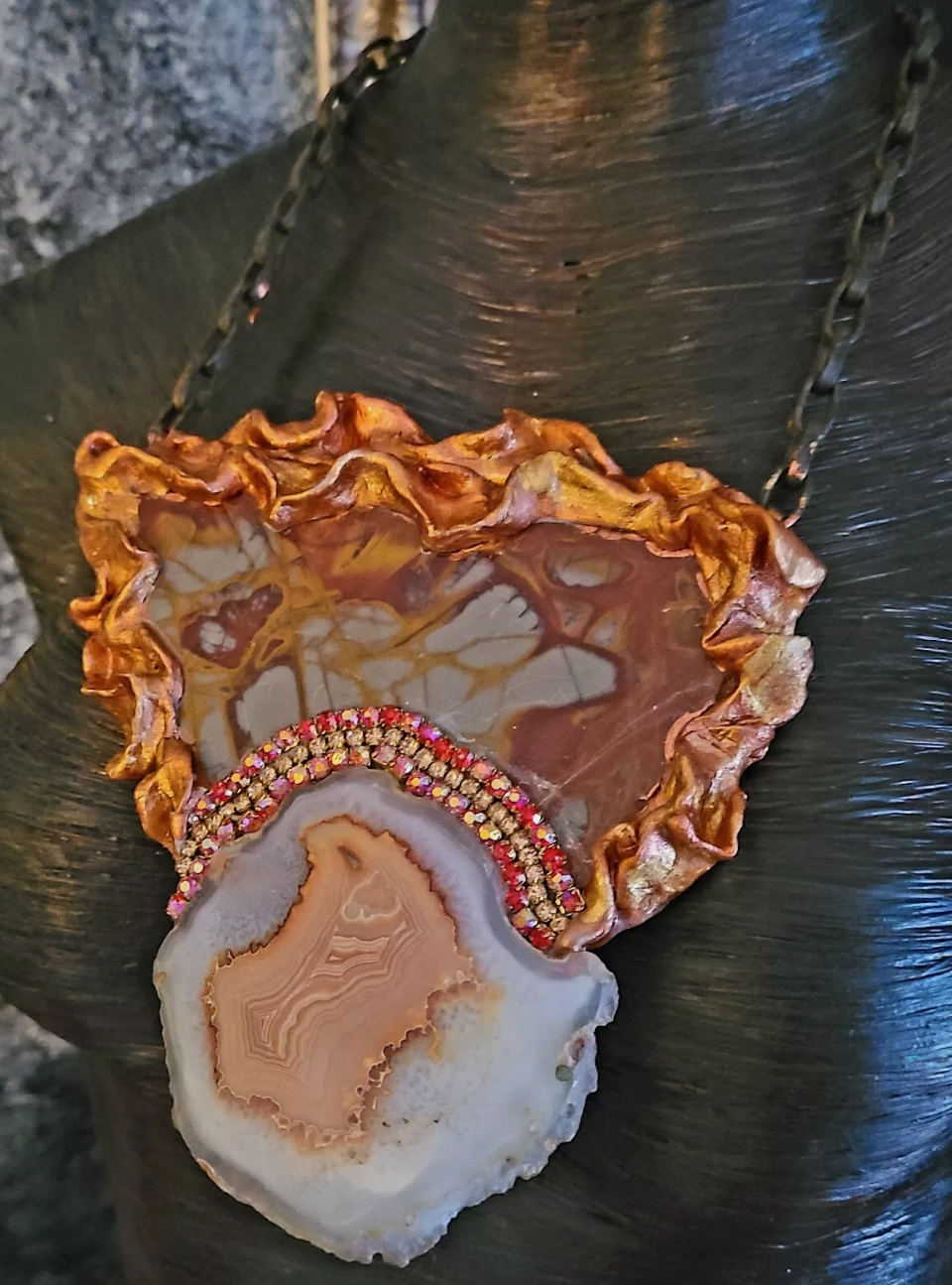 Rustic Norena Jasper Slab Sculpted Statement Pendant - Unisex Fall Exotic Slice Amulet - Redhead Talisman - Kat Kouture Jewelry