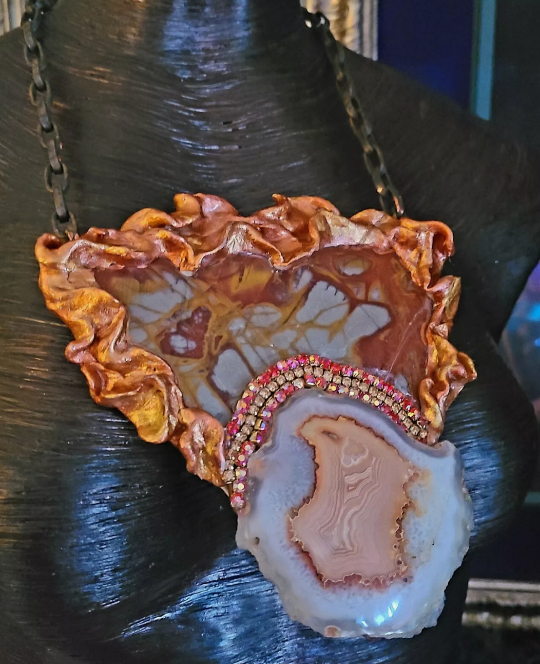 Rustic Norena Jasper Slab Sculpted Statement Pendant - Unisex Fall Exotic Slice Amulet - Redhead Talisman - Kat Kouture Jewelry