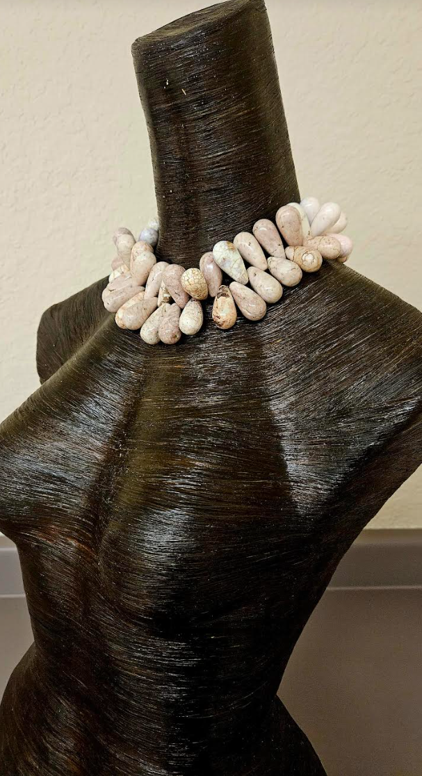 Howlite Magnesite Cream with Brown Matrixing Teardrop Choker - Faux White Buffalo Turquoise Gemstone Statement Necklace - Rich Posh Dramatic Neck Candy - Kat Kouture Jewelry