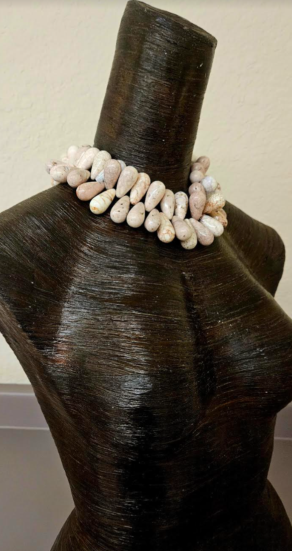 Howlite Magnesite Cream with Brown Matrixing Teardrop Choker - Faux White Buffalo Turquoise Gemstone Statement Necklace - Rich Posh Dramatic Neck Candy - Kat Kouture Jewelry