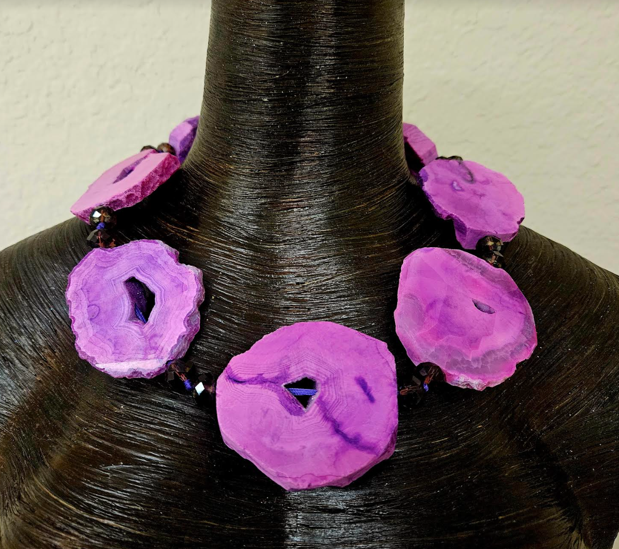 Reversible Purple Pink Druzy Agate Slice Statement Necklace - Fuchsia Crystal Slab Neck Candy - Kat Kouture Jewelry