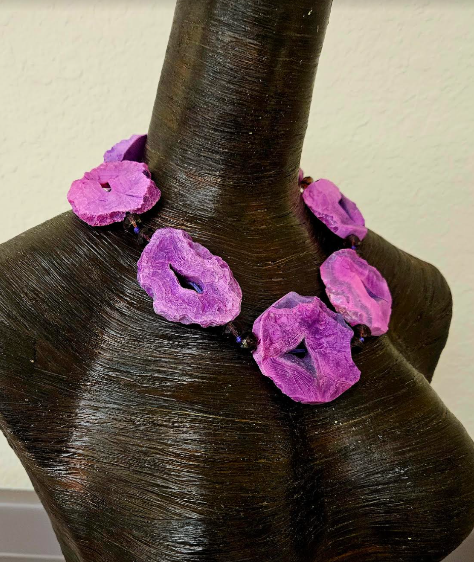 Reversible Purple Pink Druzy Agate Slice Statement Necklace - Fuchsia Crystal Slab Neck Candy - Kat Kouture Jewelry