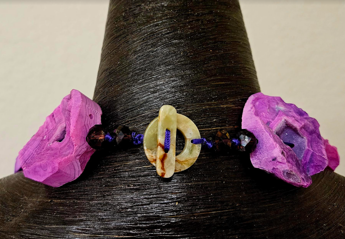 Reversible Purple Pink Druzy Agate Slice Statement Necklace - Fuchsia Crystal Slab Neck Candy - Kat Kouture Jewelry