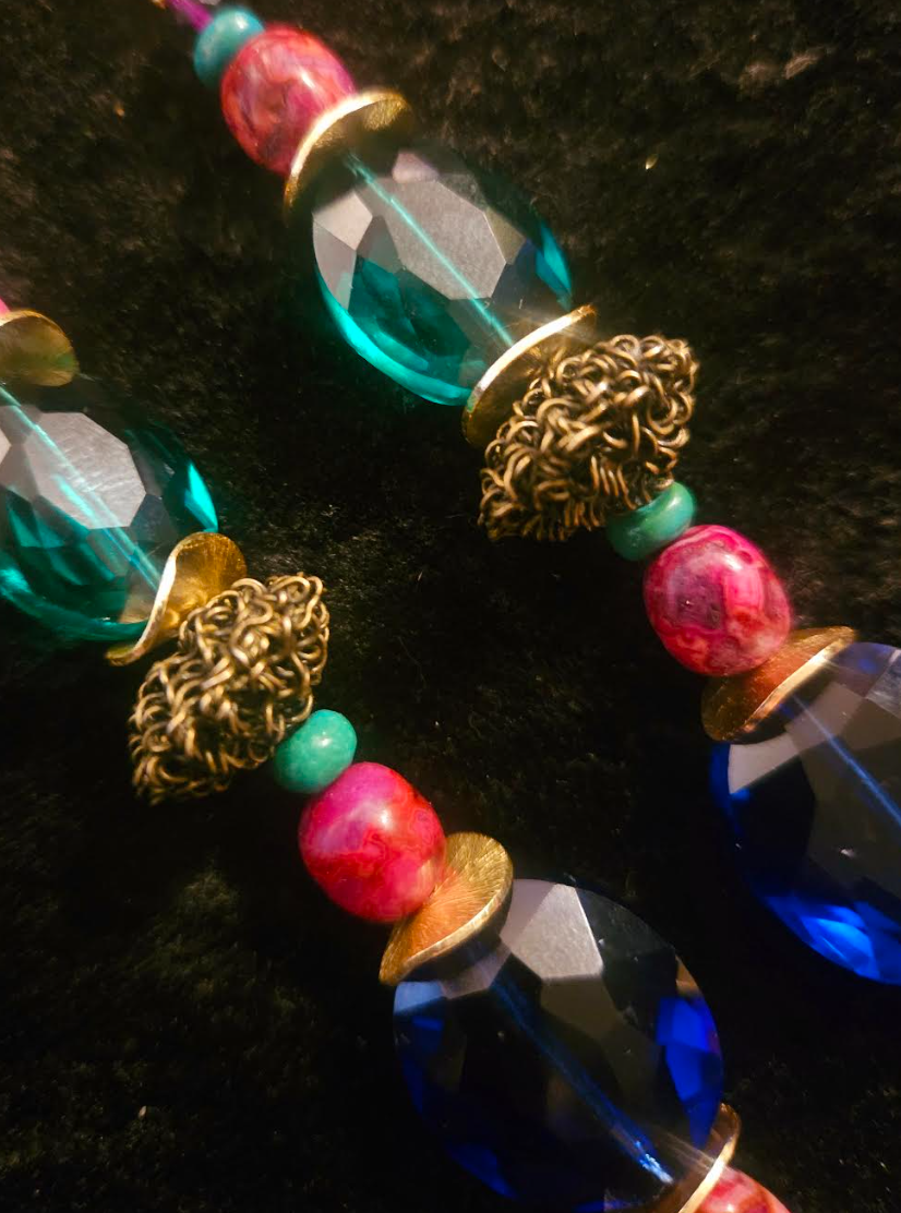 Jewel Tone Crystal & Gemstone Shoulder Duster Pierced Earrings - Bold Colorful Long Beaded Ear Candy - Kat Kouture Jewelry