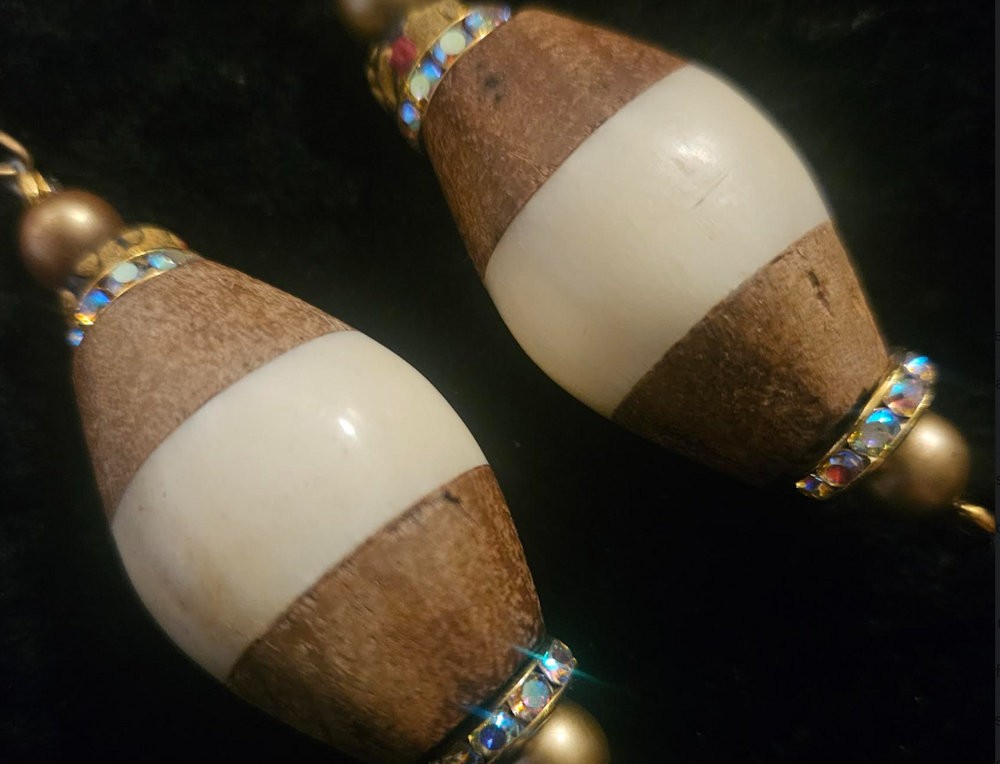 Bold Bone and Wood Bicone Pierced Earrings - Cream and Light Brown Oversized Beaded Ear Candy - Kat Kouture Jewelry