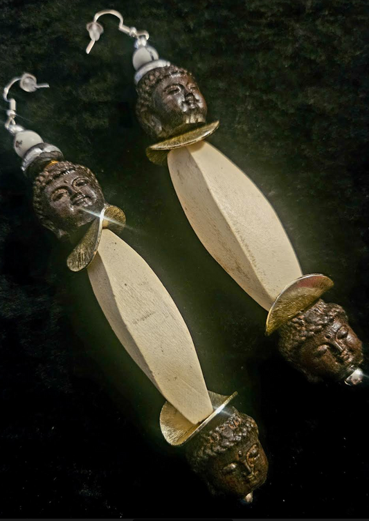 Agarwood Buddha Oversized Lightweight Beaded Shoulder Duster Earrin