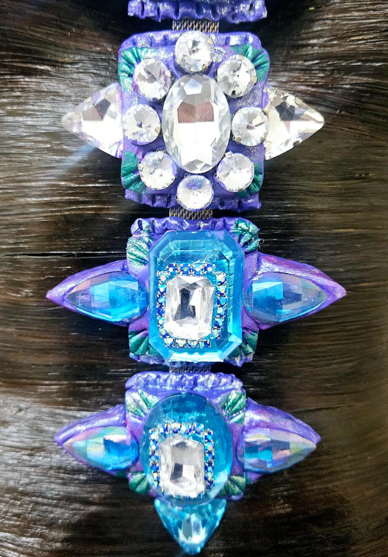 Sculpted Art Deco & Crystal Totem Chest Piece - Purple Blue and Silver Bling Statement Pendant - Kat Kouture Jewelry