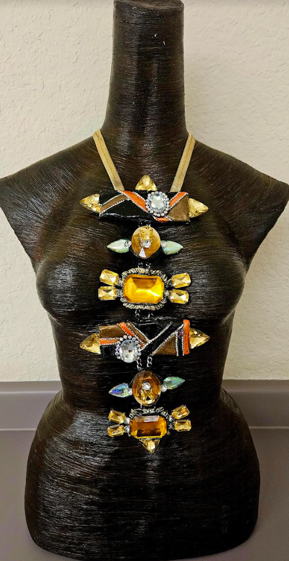 Art Deco Sculpted Crystal & Rhinestone Totem Statement Necklace - Gatsby Inspired Chest Piece - 1920's Style Moderne Jewelry - Kat Kouture Jewelry