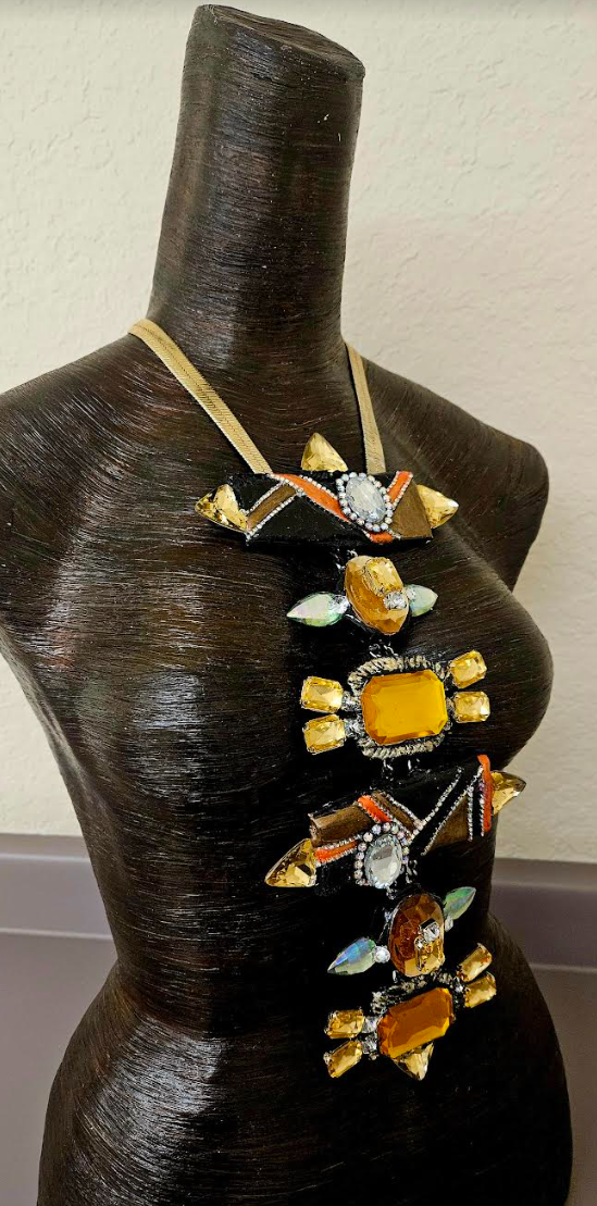 Art Deco Sculpted Crystal & Rhinestone Totem Statement Necklace - Gatsby Inspired Chest Piece - 1920's Style Moderne Jewelry - Kat Kouture Jewelry