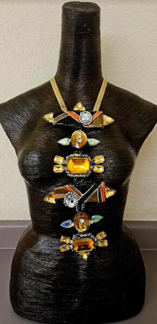 Art Deco Sculpted Crystal & Rhinestone Totem Statement Necklace - Gatsby Inspired Chest Piece - 1920's Style Moderne Jewelry - Kat Kouture Jewelry