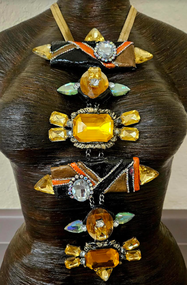 Art Deco Sculpted Crystal & Rhinestone Totem Statement Necklace - Gatsby Inspired Chest Piece - 1920's Style Moderne Jewelry - Kat Kouture Jewelry