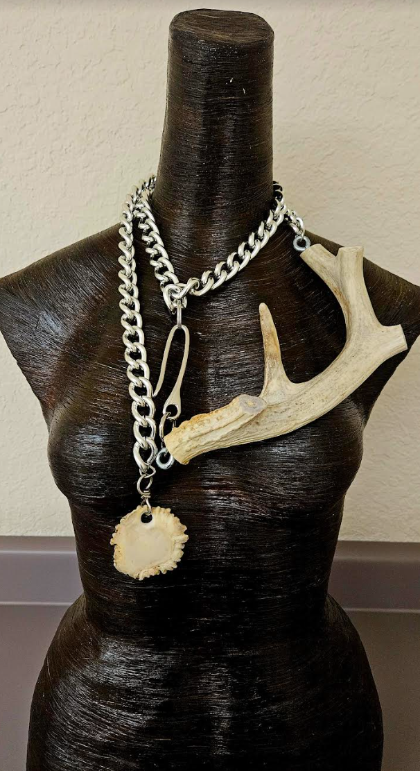 Avant Garde Fetish Deer Antler & Chain Unisex Statement Necklace - Multi Look BDSM Inspired Horn and Cable Chest Piece - Art Gallery Opening Neck Candy -  Edgy Chain Rope for Gay Men -Kat Kouture Jewelry