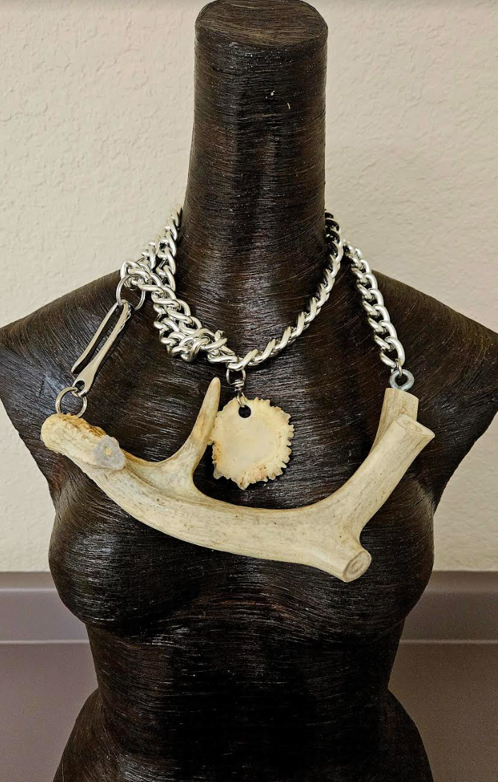 Avant Garde Fetish Deer Antler & Chain Unisex Statement Necklace - Multi Look BDSM Inspired Horn and Cable Chest Piece - Art Gallery Opening Neck Candy -  Edgy Chain Rope for Gay Men -Kat Kouture Jewelry