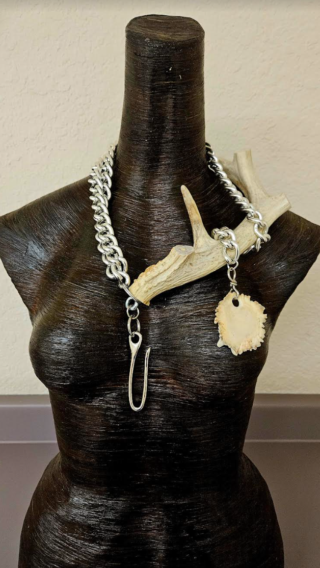 Avant Garde Fetish Deer Antler & Chain Unisex Statement Necklace - Multi Look BDSM Inspired Horn and Cable Chest Piece - Art Gallery Opening Neck Candy -  Edgy Chain Rope for Gay Men -Kat Kouture Jewelry