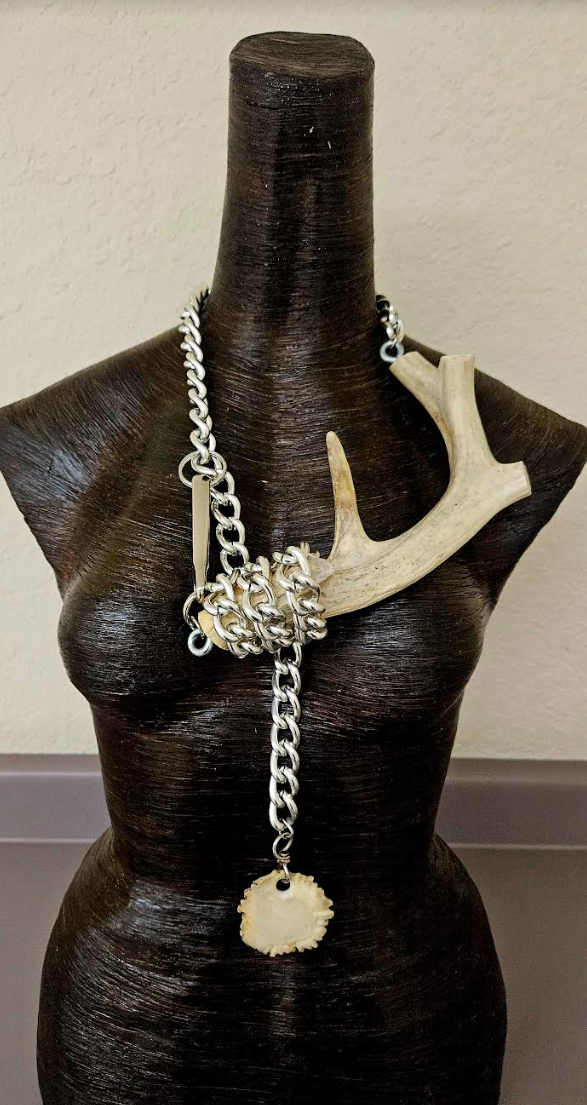 Avant Garde Fetish Deer Antler & Chain Unisex Statement Necklace - Multi Look BDSM Inspired Horn and Cable Chest Piece - Art Gallery Opening Neck Candy -  Edgy Chain Rope for Gay Men -Kat Kouture Jewelry