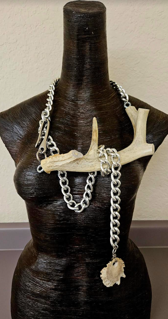 Avant Garde Fetish Deer Antler & Chain Unisex Statement Necklace - Multi Look BDSM Inspired Horn and Cable Chest Piece - Art Gallery Opening Neck Candy -  Edgy Chain Rope for Gay Men -Kat Kouture Jewelry