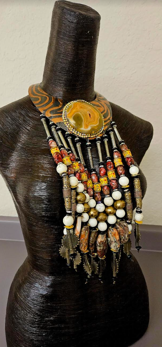 Exotic Waterfall & Copper Torc Beaded Chest Piece - Haute Couture Tribal Torque Beaded Dangle Statement Necklace - High End Runway Ready Neck Candy -  Kat Kouture Jewelry