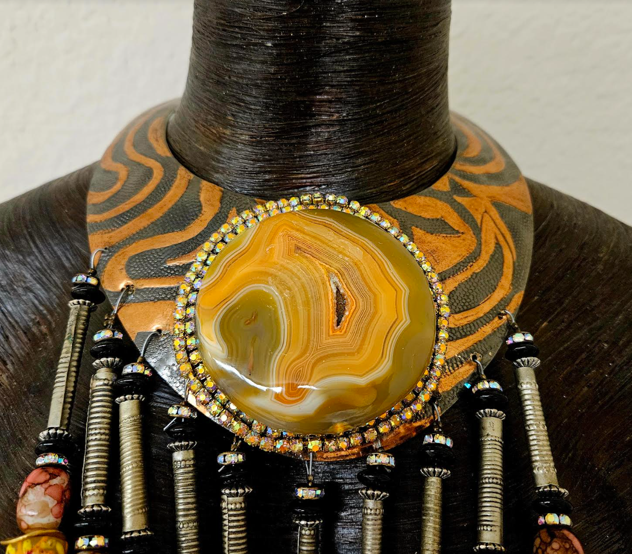 Exotic Waterfall & Copper Torc Beaded Chest Piece - Haute Couture Tribal Torque Beaded Dangle Statement Necklace - High End Runway Ready Neck Candy -  Kat Kouture Jewelry