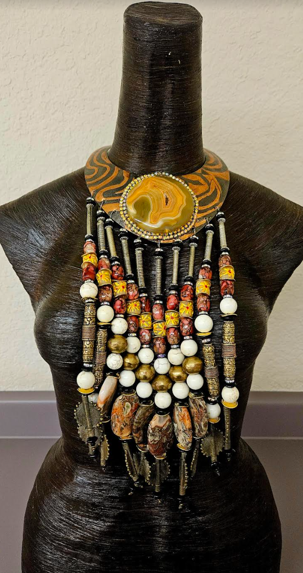 Exotic Waterfall & Copper Torc Beaded Chest Piece - Haute Couture Tribal Torque Beaded Dangle Statement Necklace - High End Runway Ready Neck Candy -  Kat Kouture Jewelry