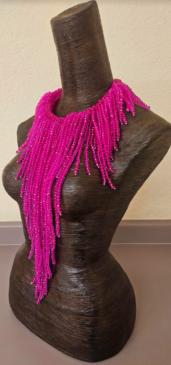 Fuchsia Crystal Waterfall Chest Piece - Hot Pink Faceted Crystal Statement Necklace - Kat Kouture Jewelry Designs