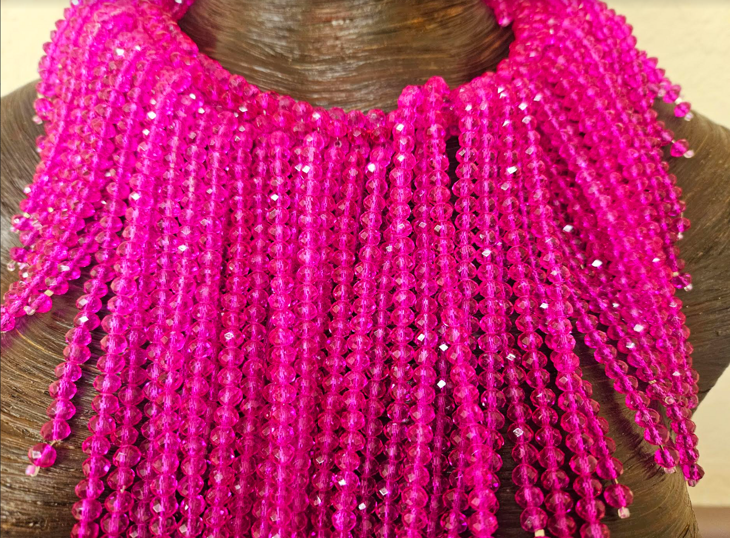 Fuchsia Crystal Waterfall Chest Piece - Hot Pink Faceted Crystal Statement Necklace - Kat Kouture Jewelry Designs