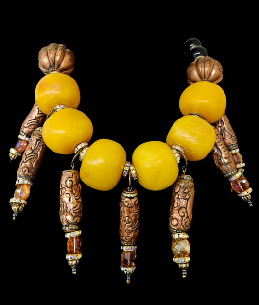 Copal Amber Ethnic Choker & Tibetan Dangles - Iris Apfel