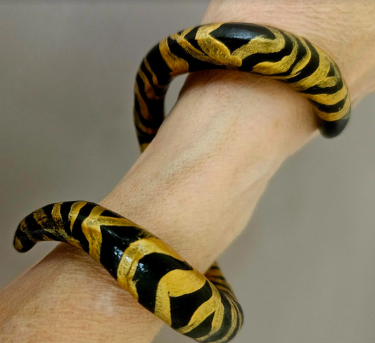 Hand Sculpted Black & Gold Snake Cuff - Avant Garde Animal Print Coil Bangle - Haute Couture Artisan Bracelet - Kat Kouture Jewelry