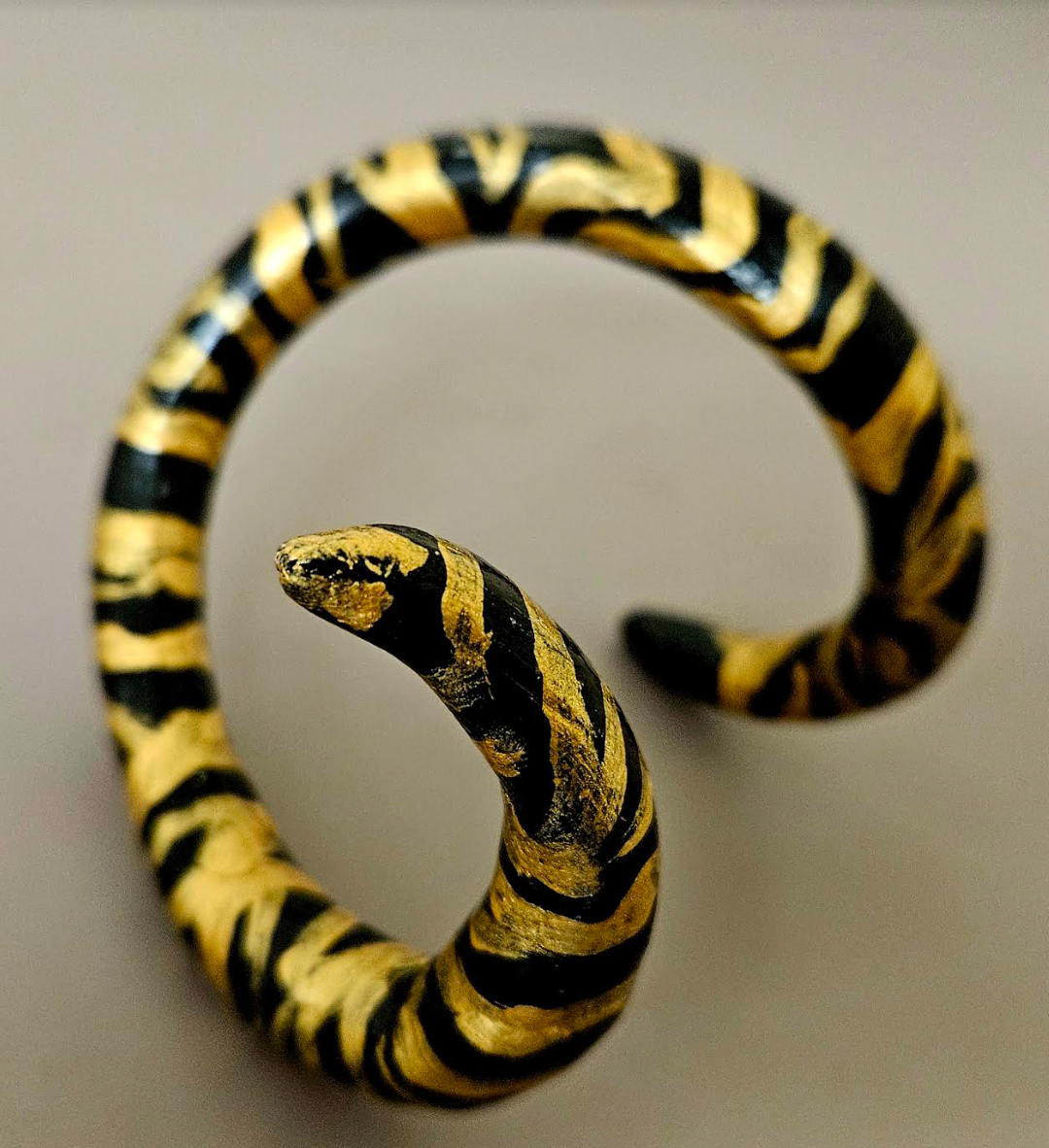 Hand Sculpted Black & Gold Snake Cuff - Avant Garde Animal Print Coil Bangle - Haute Couture Artisan Bracelet - Kat Kouture Jewelry