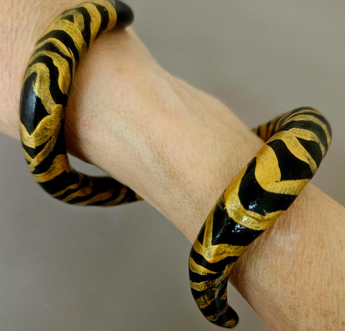 Hand Sculpted Black & Gold Snake Cuff - Avant Garde Animal Print Coil Bangle - Haute Couture Artisan Bracelet - Kat Kouture Jewelry