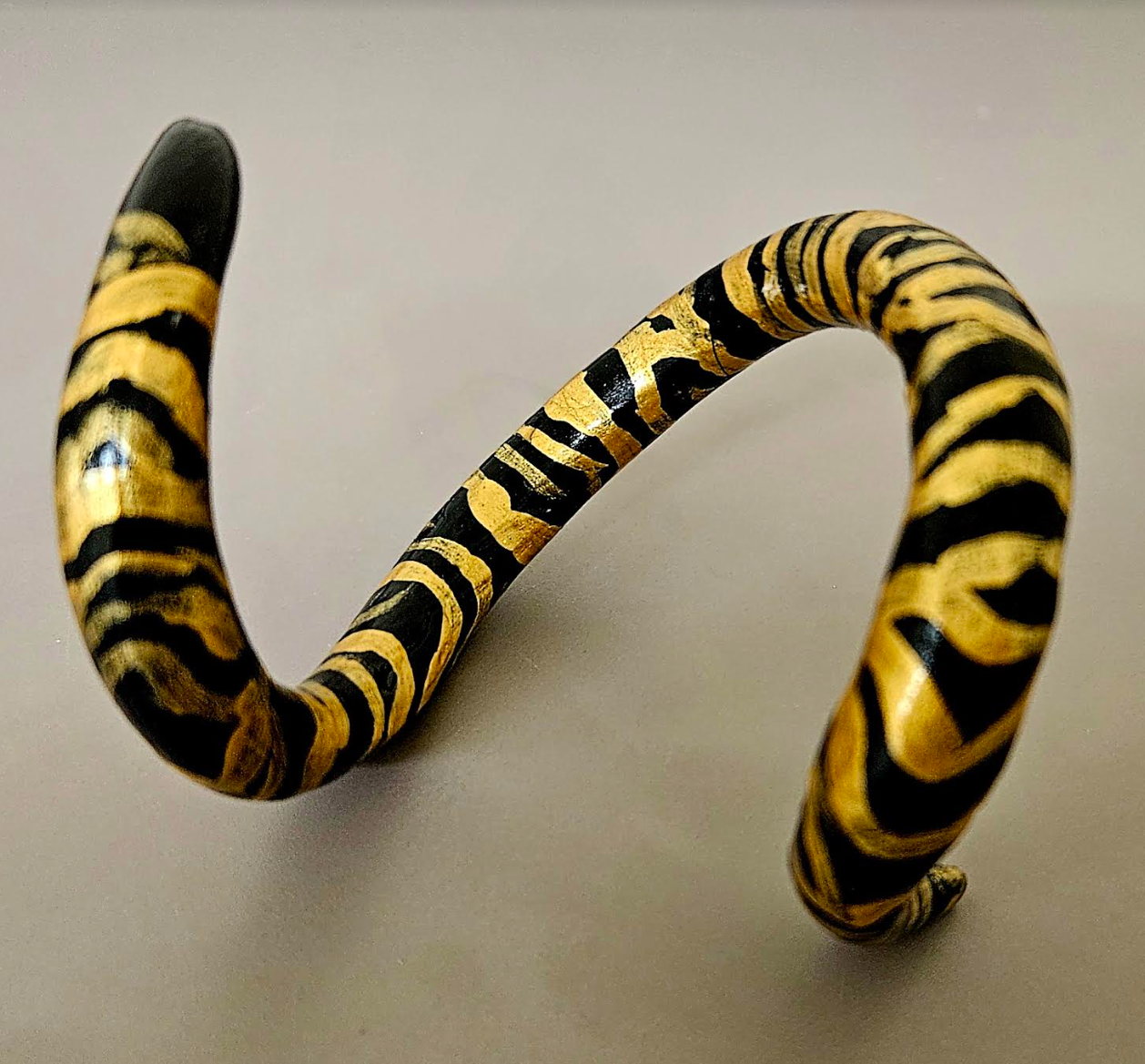 Hand Sculpted Black & Gold Snake Cuff - Avant Garde Animal Print Coil Bangle - Haute Couture Artisan Bracelet - Kat Kouture Jewelry