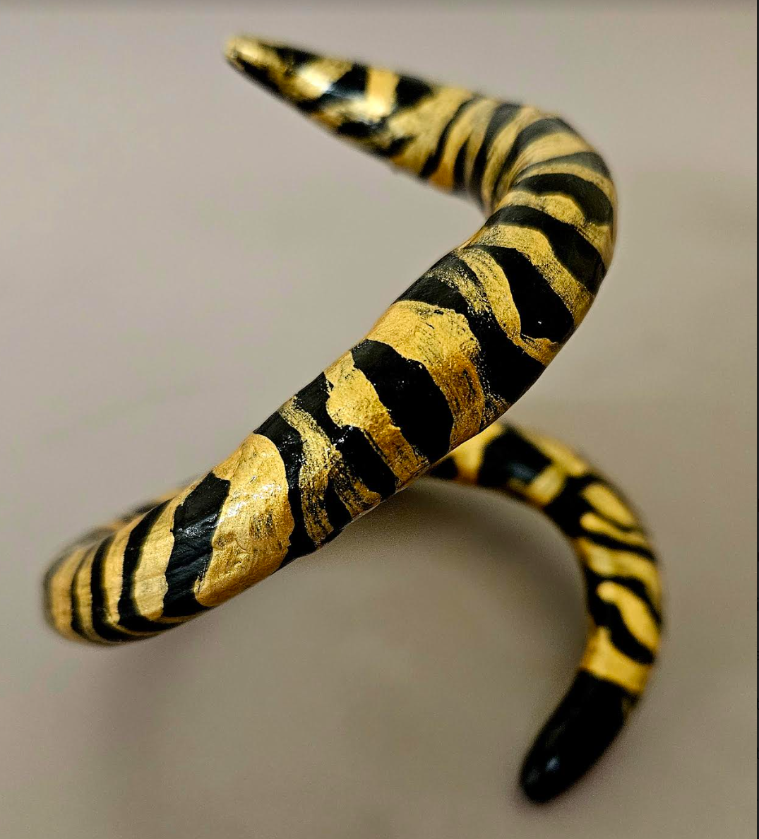 Hand Sculpted Black & Gold Snake Cuff - Avant Garde Animal Print Coil Bangle - Haute Couture Artisan Bracelet - Kat Kouture Jewelry