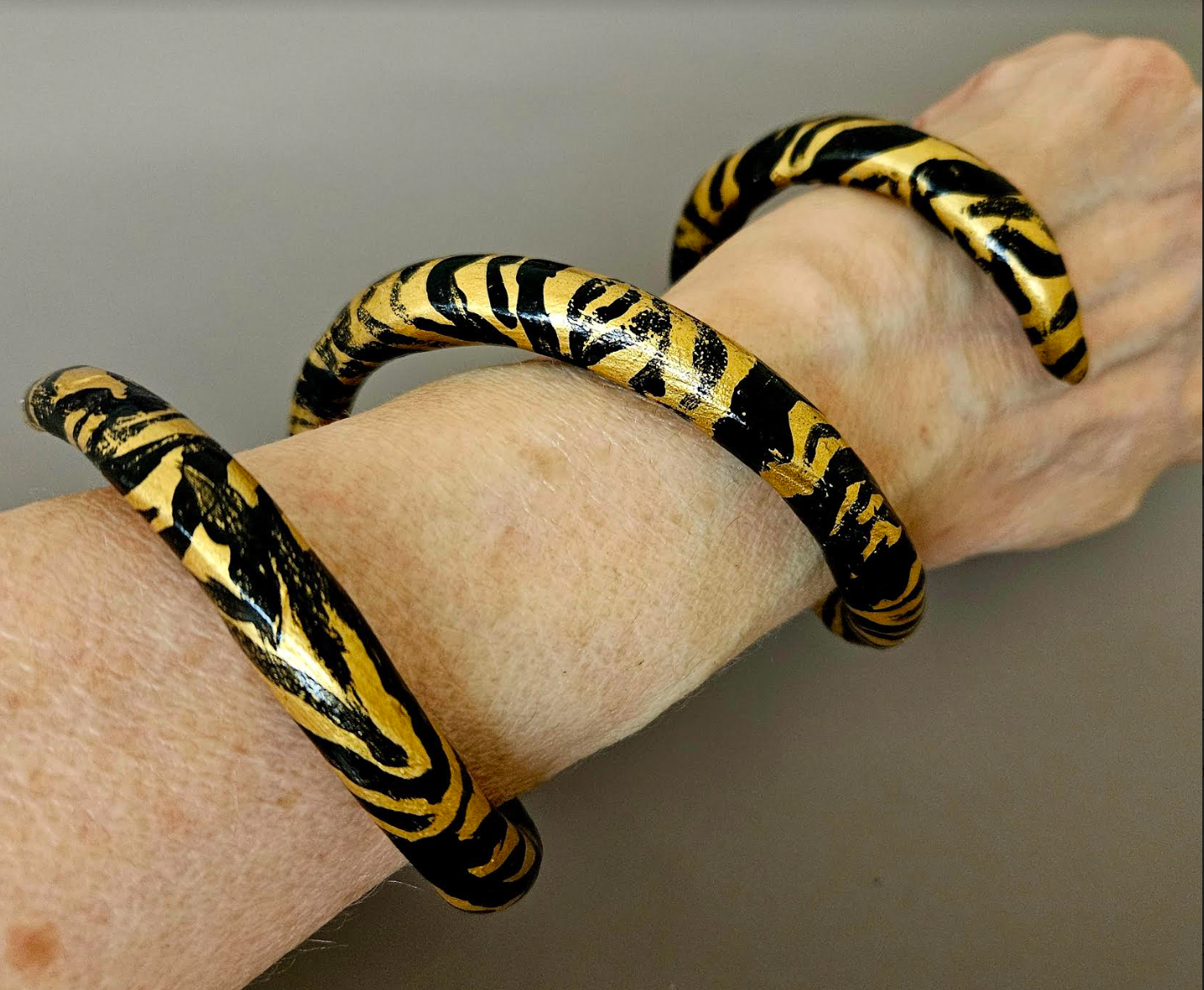 Zebra Print Black and Gold Metallic Coil Cuff - Hand Sculpted Snake Bangle - African Safari Inspired Wrist Candy - Kat Kouture Jewelry