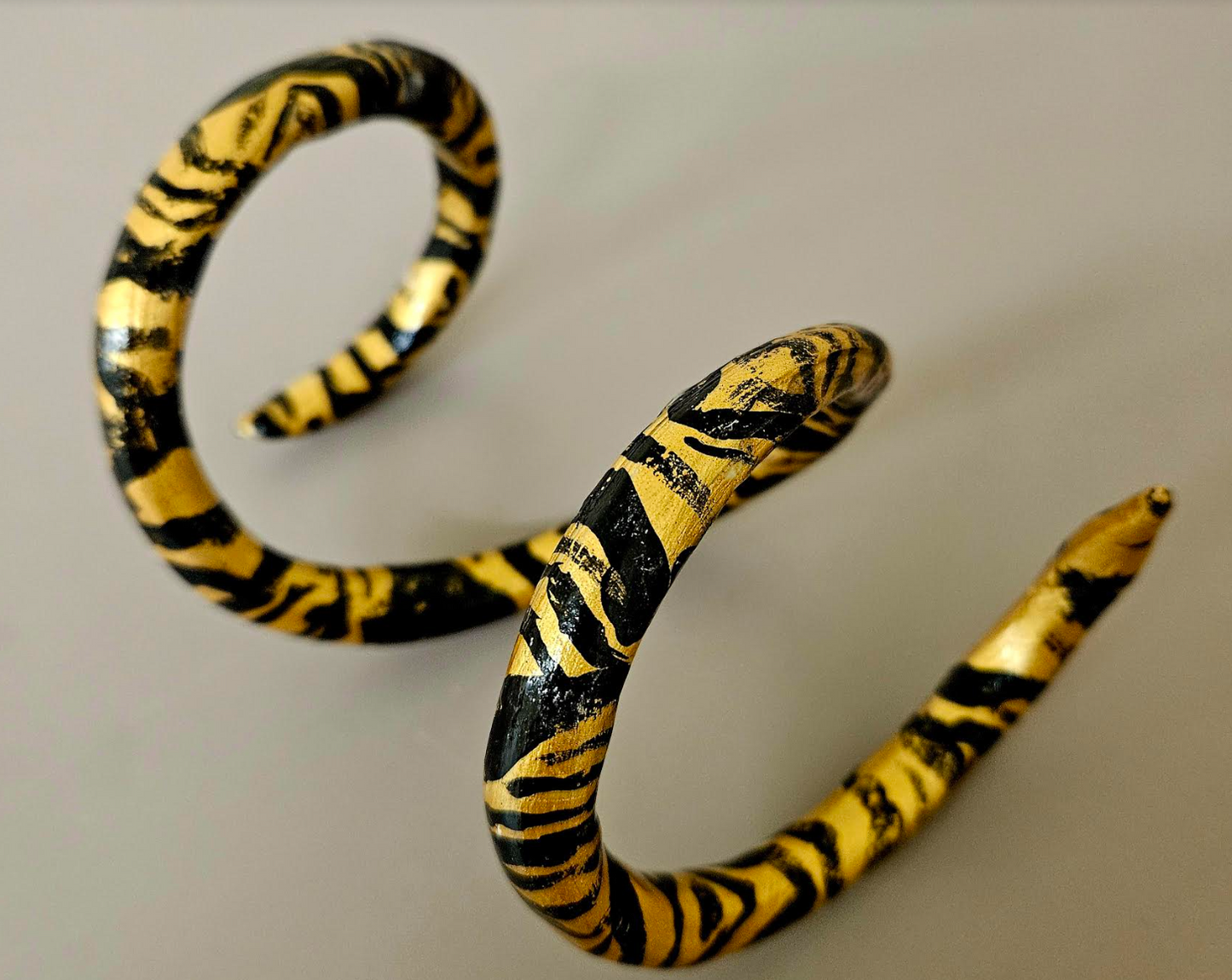 Zebra Print Black and Gold Metallic Coil Cuff - Hand Sculpted Snake Bangle - African Safari Inspired Wrist Candy - Kat Kouture Jewelry