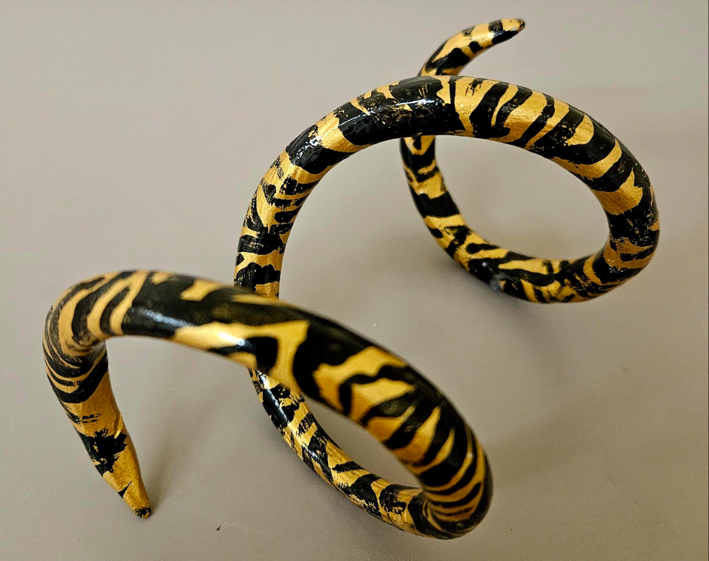 Zebra Print Black and Gold Metallic Coil Cuff - Hand Sculpted Snake Bangle - African Safari Inspired Wrist Candy - Kat Kouture Jewelry